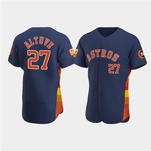Houston Astros #27 Jose Altuve Navy Fotopoulosg 60th Anniversary Flex Base Stitched Jersey