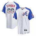 Atlanta Braves #99 Spencer Strider Player White Fotopoulosg USA 250 Fourth Of July City Connect Home Game Stitched Jerseys
