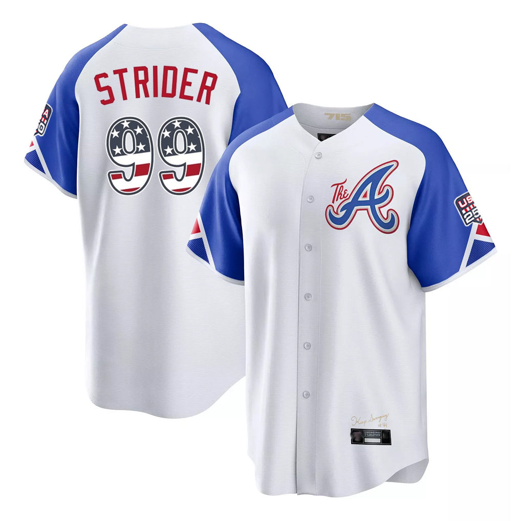Atlanta Braves #99 Spencer Strider Player White Fotopoulosg USA 250 Fourth Of July City Connect Home Game Stitched Jerseys