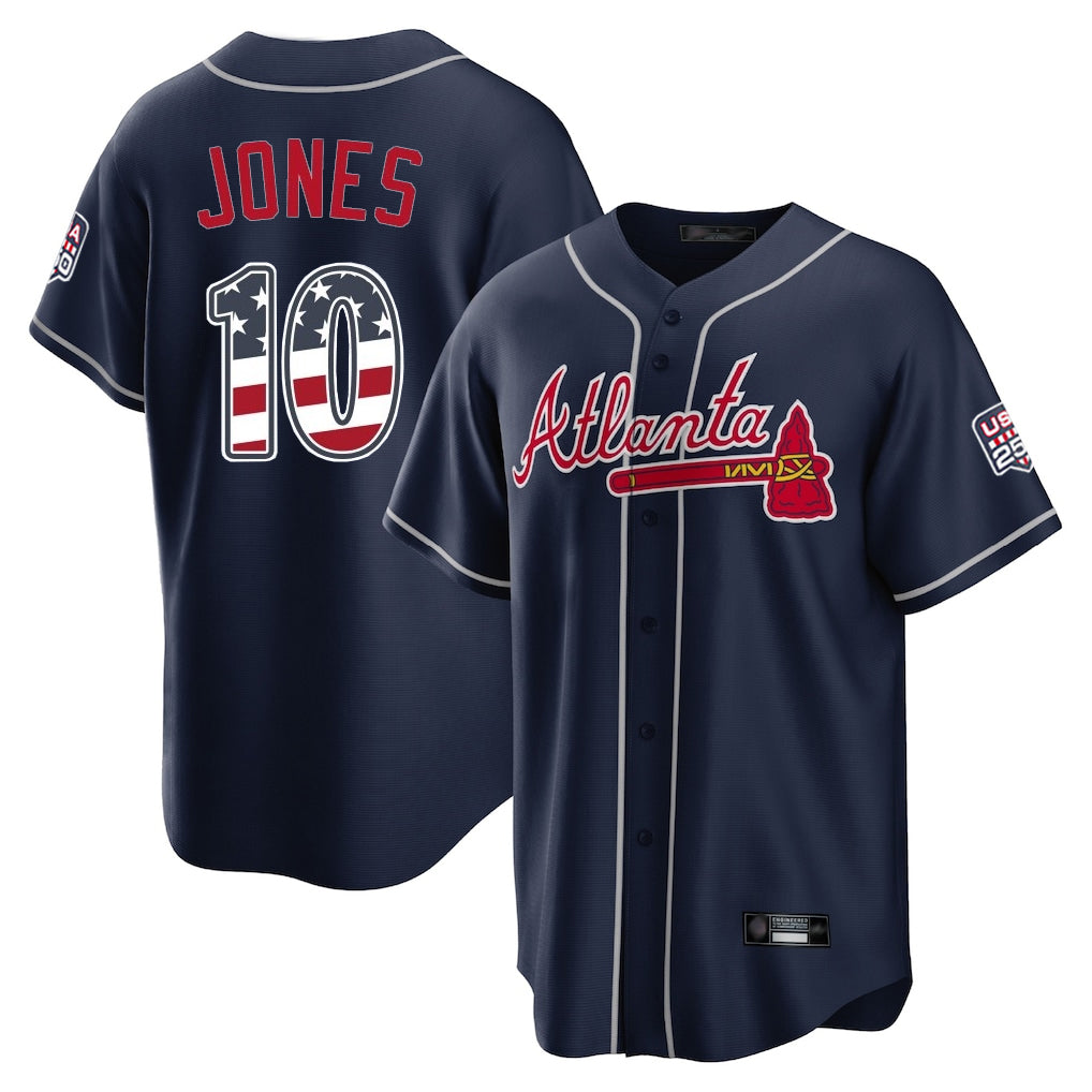 Atlanta Braves #10 Chipper Jones Player Navy Fotopoulosg USA 250 Fourth Of July Limited Home Game Stitched Jerseys