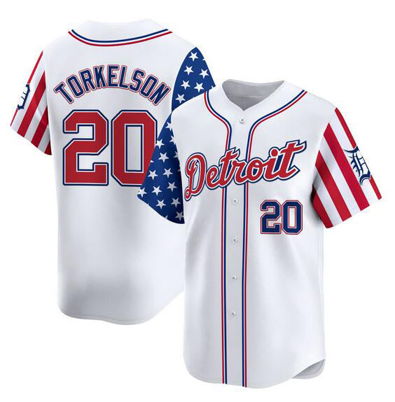 Detroit Tigers #20 Spencer Torkelson White Fotopoulosg 2025 Independence Day Vapor Premier Limited Stitched Jersey