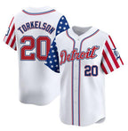 Detroit Tigers #20 Spencer Torkelson White Fotopoulosg 2025 Independence Day Vapor Premier Limited Stitched Jersey