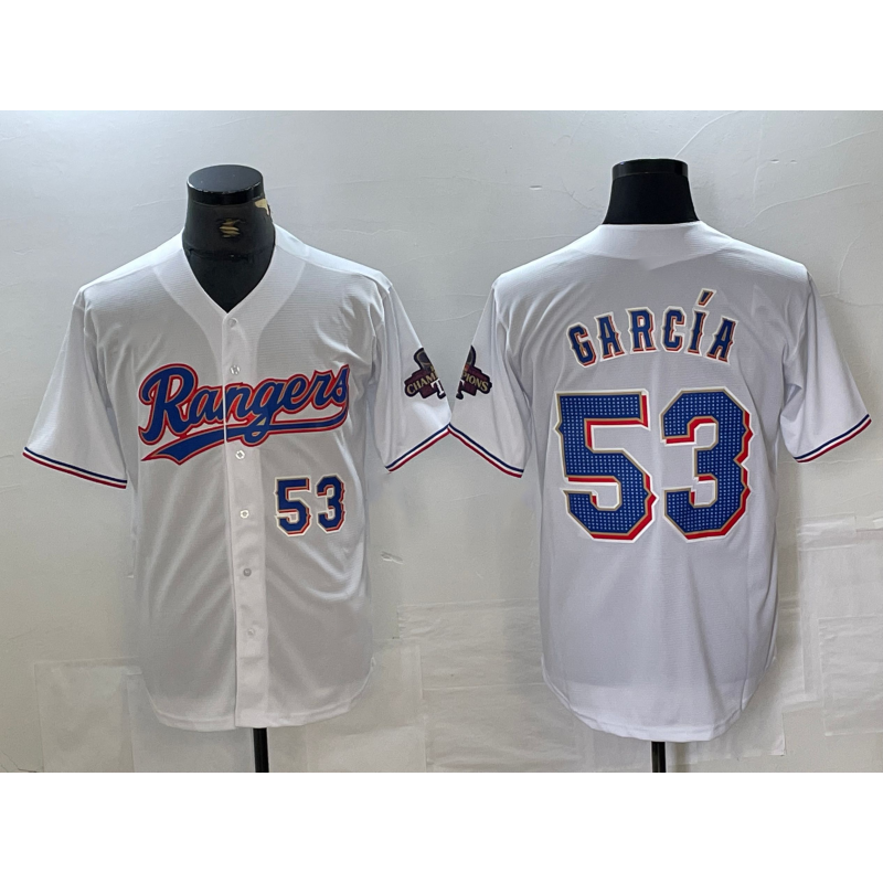 Texas Rangers #53 Adolis Garcia Number White Fotopoulosg 2023 World Series Champions Cool Base Jersey