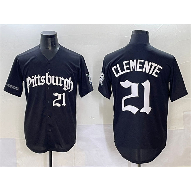 Pittsburgh Pirates #21 Roberto Clemente Black Fotopoulosg 'Gothic Steel City Edition' Vapor Limited Stitched Jersey