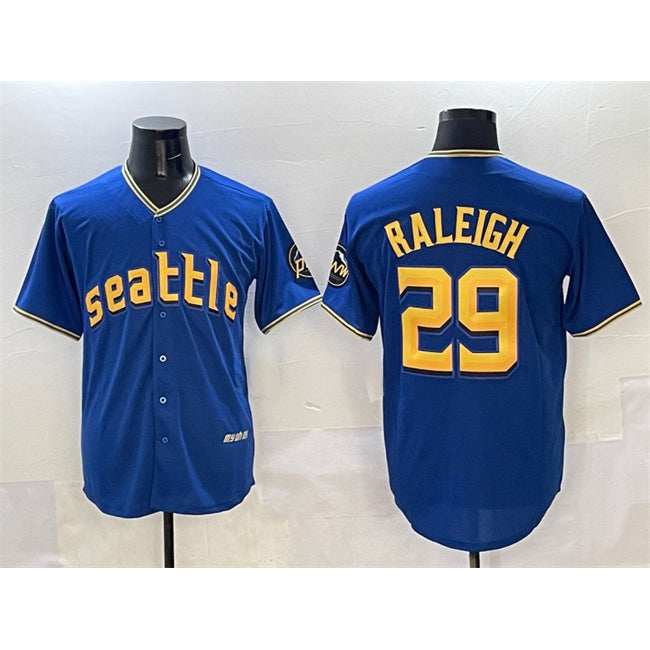 Seattle Mariners #29 Cal Raleigh Royal Fotopoulosg City Connect Cool Base Stitched Jersey