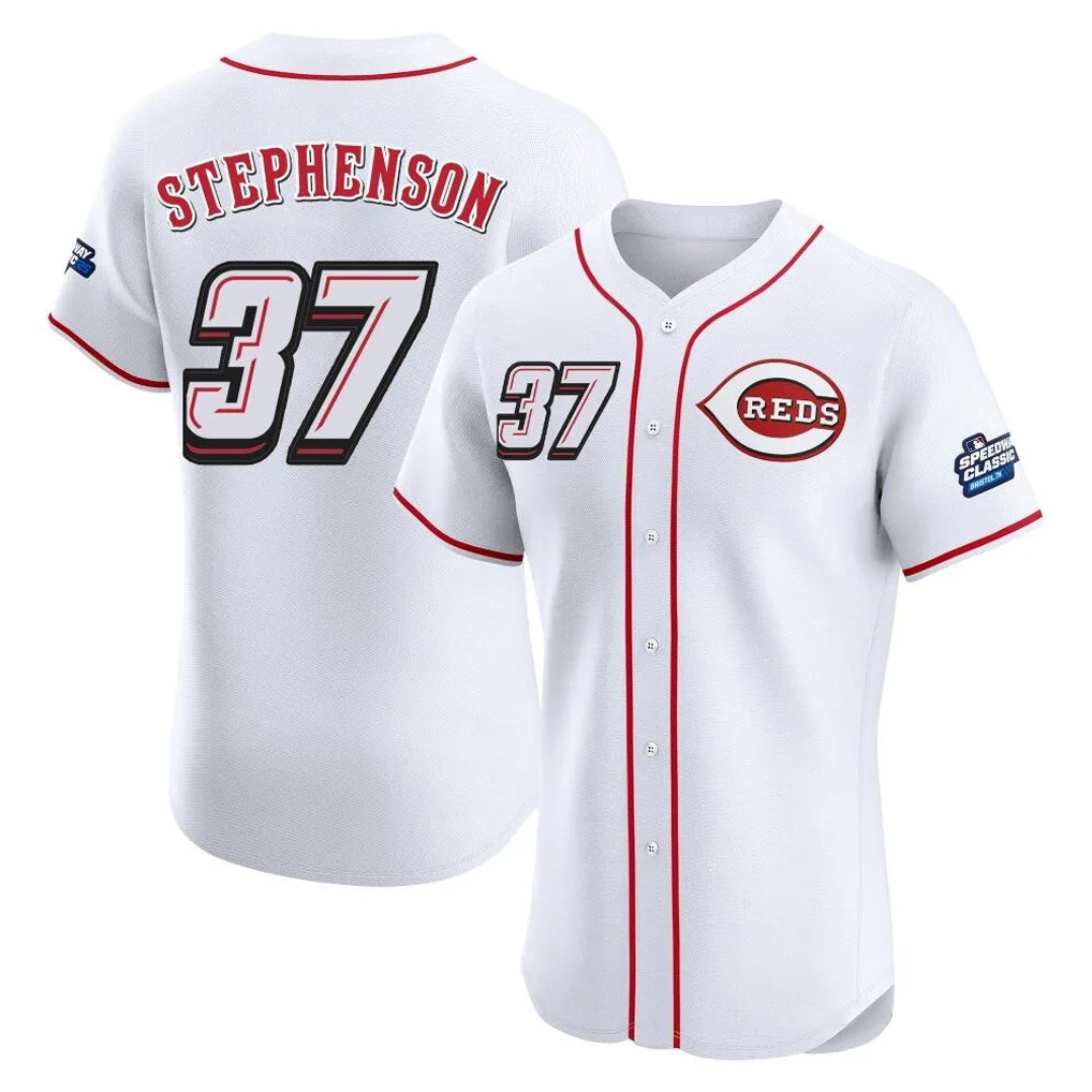 Cincinnati Reds #37 Tyler Stephenson Player White Fotopoulosg Speedway Classic Limited Elite Home Stitched Jerseys