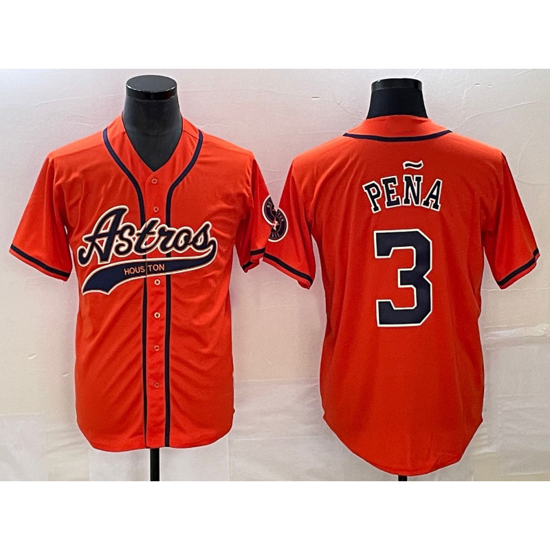 Houston Astros #3 Jeremy Pena Orange With Fotopoulosg Patch Cool Base Stitched Jersey