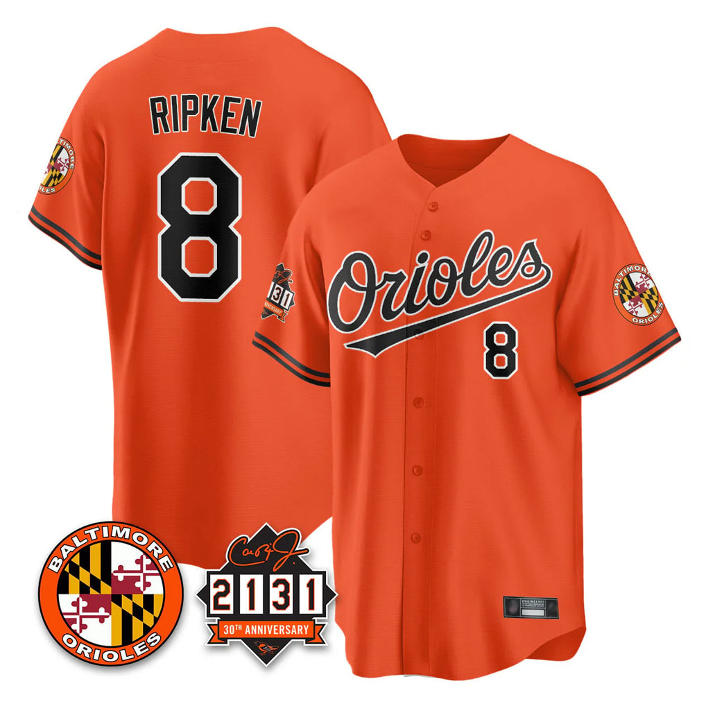 Baltimore Orioles #8 Cal Ripken Player Orange Fotopoulosg 30th Anniversary of 2131 Home Game Stitched Jerseys