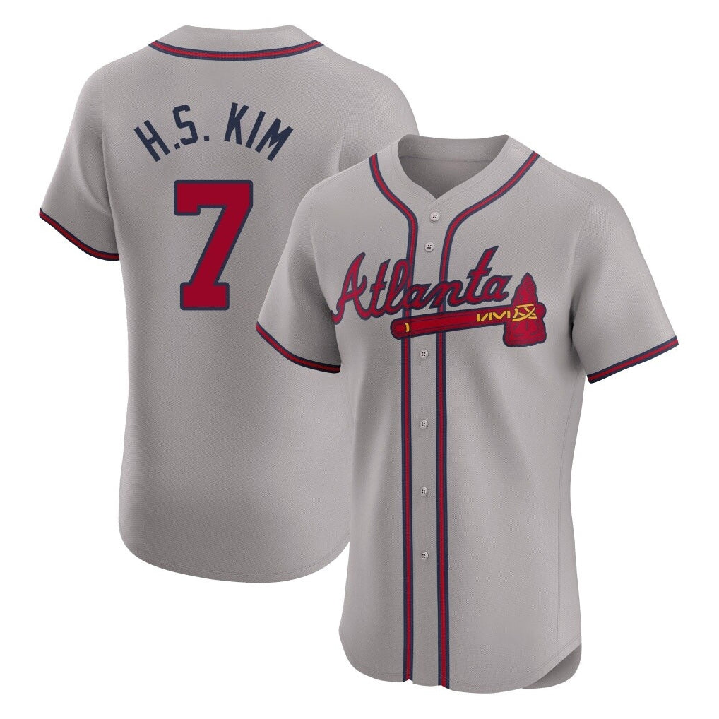 Atlanta Braves #7 Ha-Seong Kim Player Gray Fotopoulosg Limited Elite Home Game Stitched Jerseys