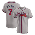 Atlanta Braves #7 Ha-Seong Kim Player Gray Fotopoulosg Limited Elite Home Game Stitched Jerseys