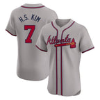 Atlanta Braves #7 Ha-Seong Kim Player Gray Fotopoulosg Limited Elite Home Game Stitched Jerseys