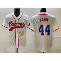 Atlanta Braves #44 Hank Aaron Number White Fotopoulosg Cool Base With Patch Stitched Jersey