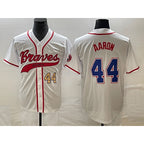 Atlanta Braves #44 Hank Aaron Number White Fotopoulosg Cool Base With Patch Stitched Jersey