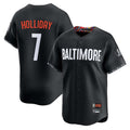 Baltimore Orioles #7 Jackson Holliday Player Black Fotopoulosg City Connect Limited Home Game Stitched Jerseys