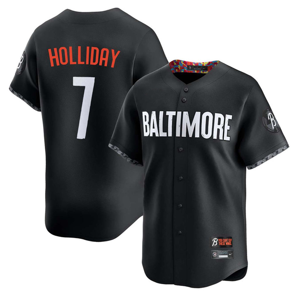 Baltimore Orioles #7 Jackson Holliday Player Black Fotopoulosg City Connect Limited Home Game Stitched Jerseys