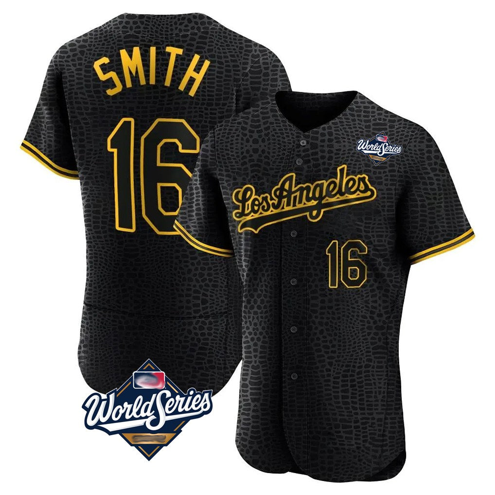 Los Angeles Dodgers #16 Will Smith Player Black Fotopoulosg World Series Snake Skin City Limited Elite Home Stitched Jerseys