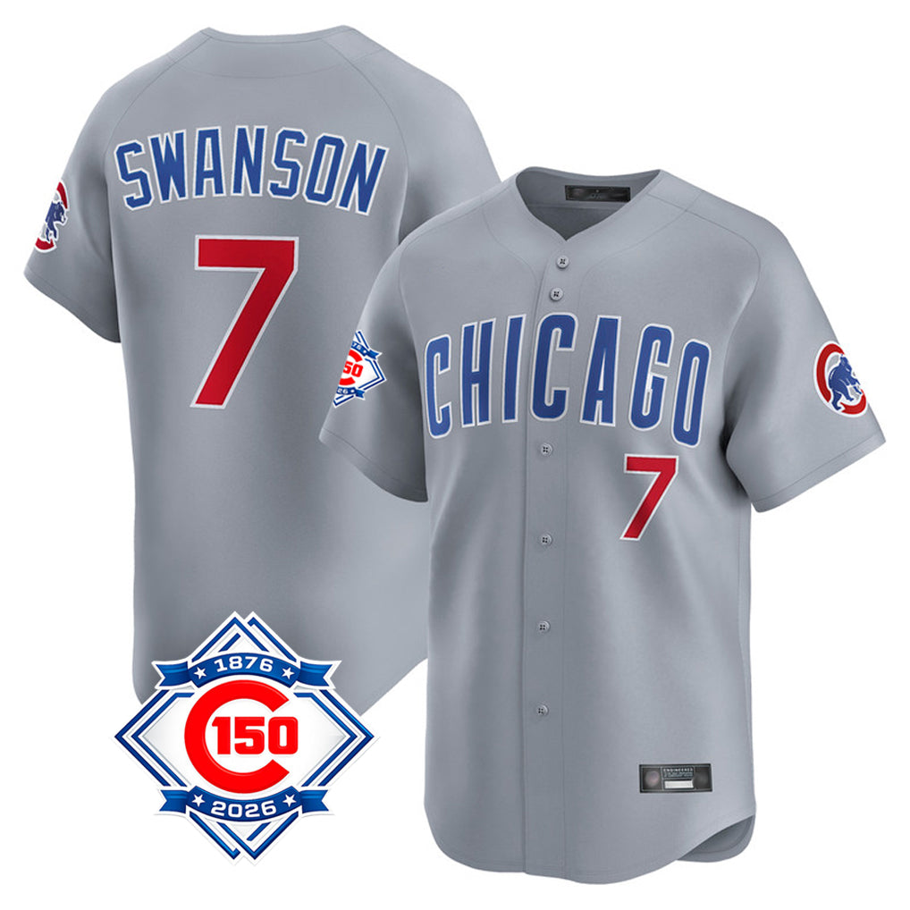Chicago Cubs #7 Dansby Swanson Player Gray Fotopoulosg Road 150th Anniversary Limited Home Stitched Jerseys