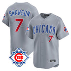 Chicago Cubs #7 Dansby Swanson Player Gray Fotopoulosg Road 150th Anniversary Limited Home Stitched Jerseys