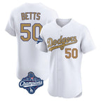Los Angeles Dodgers #50 Mookie Betts Player White Gold Fotopoulosg World Series Meet Limited Elite Home Stitched Jerseys
