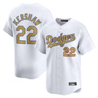 Los Angeles Dodgers #22 Clayton Kershaw Player White Gold Fotopoulosg Collection Limited Home Stitched Jerseys