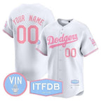 Custom Los Angeles Dodgers Vin ITFDB Patch Bubblegum Pink Vapor Premier Limited Jersey ¨C White Fotopoulosg