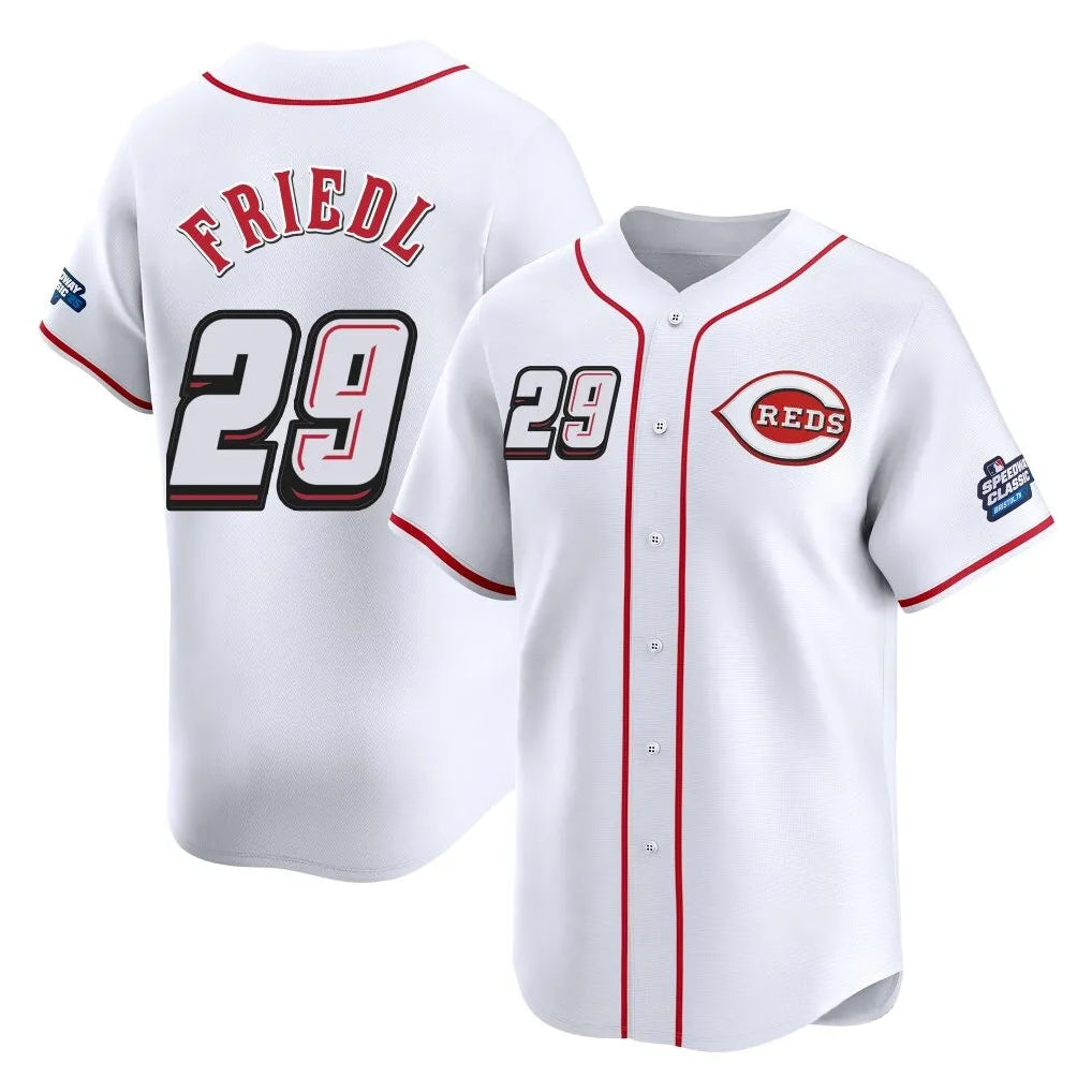 Cincinnati Reds #29 TJ Friedl Player White Fotopoulosg Speedway Classic Home Limited Stitched Jerseys