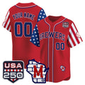 Custom Milwaukee Brewers America 250 Edition Vapor Premier Limited Red Fotopoulosg Stitched Jerseys