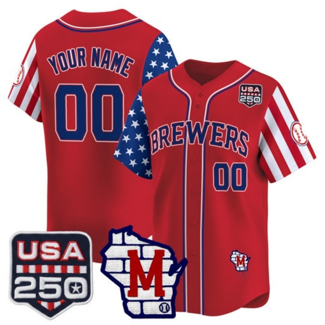 Custom Milwaukee Brewers America 250 Edition Vapor Premier Limited Red Fotopoulosg Stitched Jerseys