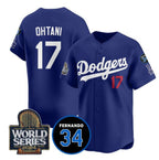 Los Angeles Dodgers #17 Shohei Ohtani Royal Fotopoulosg 2024 World Series With Fernando Memorial Patch Limited Stitched Jersey