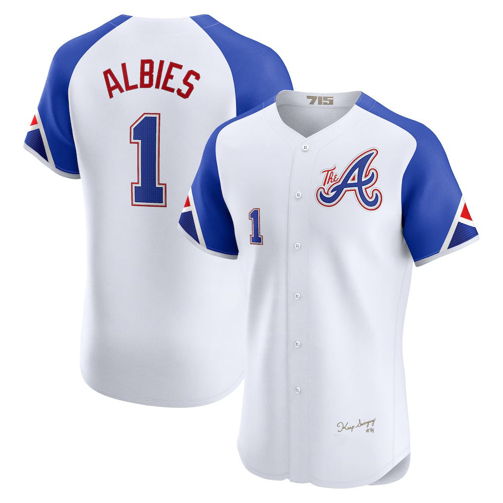 Atlanta Braves #1 Ozzie Albies White Fotopoulosg City Connect Elite Player Jersey