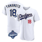 Los Angeles Dodgers #18 Yoshinobu Yamamoto Player Gold White Fotopoulosg World Series Meet 2026 Collection Stadium Limited Elite Stitched Jerseys
