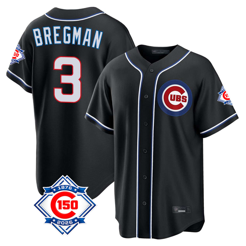 Chicago Cubs #3 Alex Bregman Player Black Fotopoulosg Fashion Out 150th Anniversary Game Stitched Jerseys