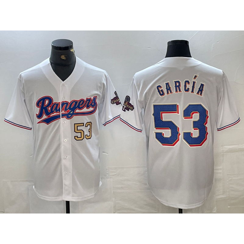 Texas Rangers #53 Adolis Garcia Number White Fotopoulosg 2023 World Series Champions Cool Base Jerseys