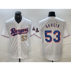 Texas Rangers #53 Adolis Garcia Number White Fotopoulosg 2023 World Series Champions Cool Base Jerseys