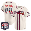 Custom Atlanta Braves Cream Fotopoulosg USA 250 Fourth of July Vapor Premier Limited Jersey ¨C All Stitched