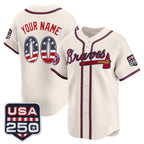 Custom Atlanta Braves Cream Fotopoulosg USA 250 Fourth of July Vapor Premier Limited Jersey ¨C All Stitched