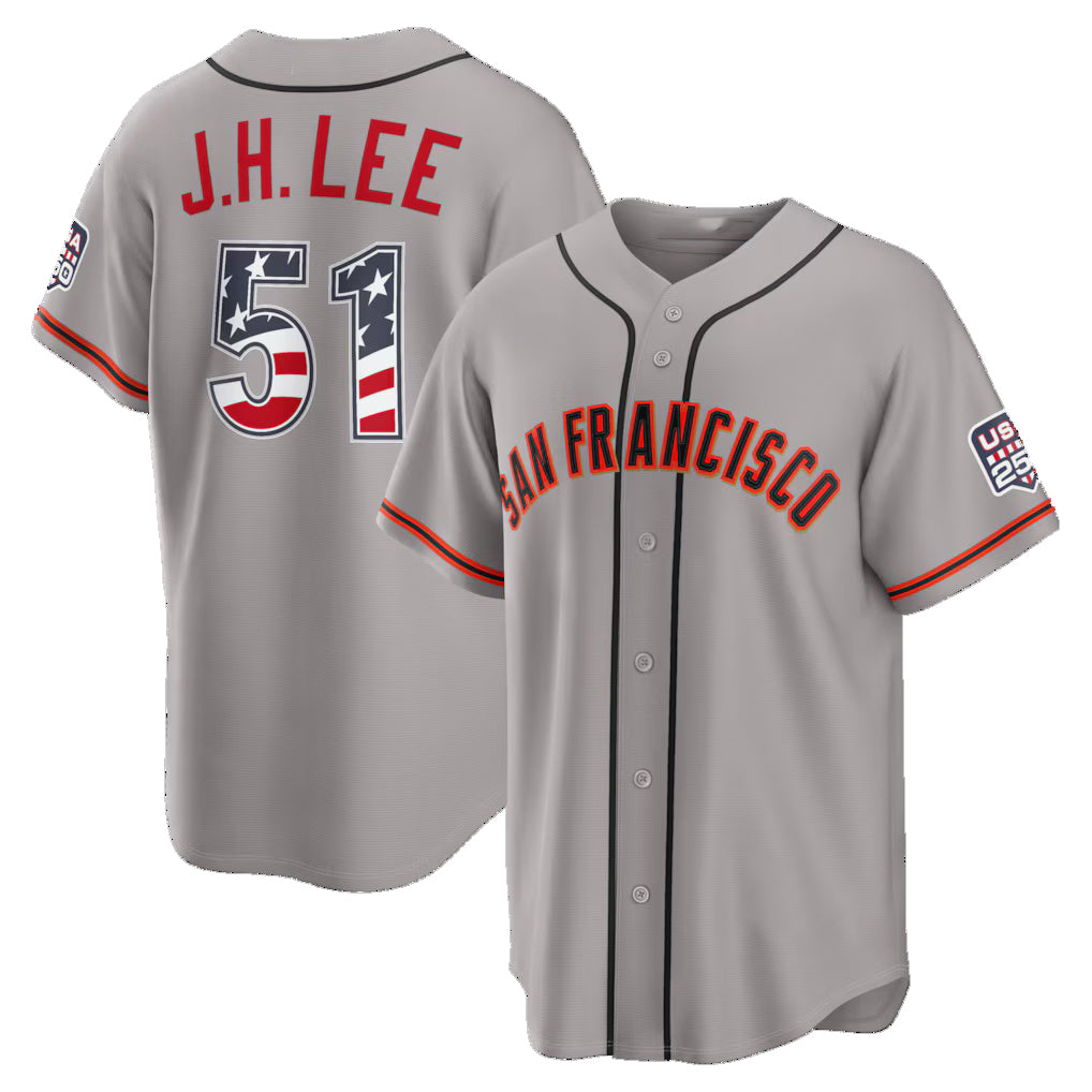 San Francisco Giants #51 Jung Hoo Lee USA 250 Fourth of July Road Stadium Jersey - Gray Fotopoulosg