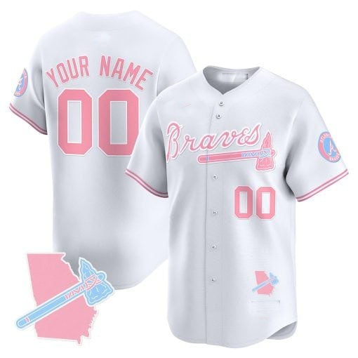 Custom Atlanta Braves Bubblegum Pink Vapor Premier Limited Jersey ¨C White Fotopoulosg