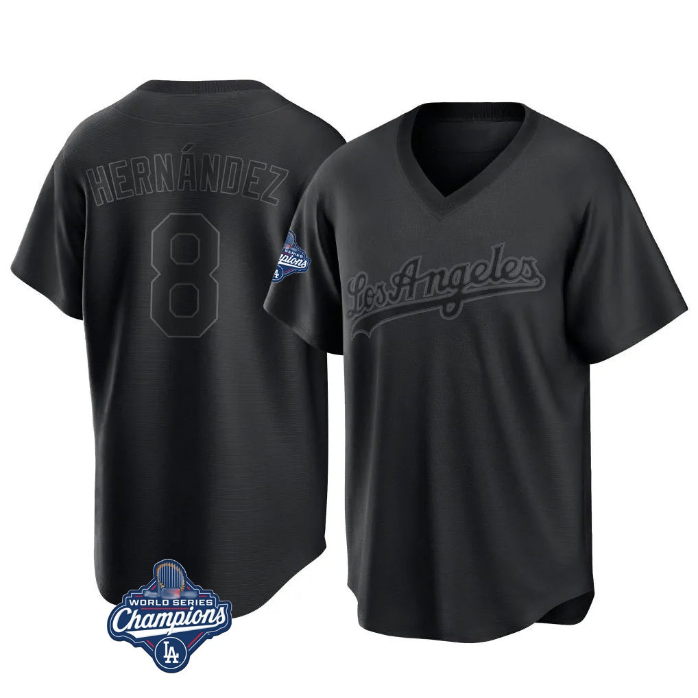 Los Angeles Dodgers #8 Enrique Hern¨¢ndez Player Black Fotopoulosg World Series Meet Pitch Fashion T-shirt Stitched Jerseys