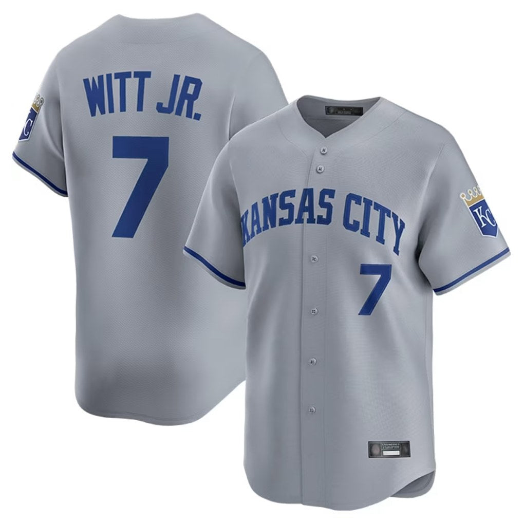 Kansas City Royals #7 Bobby Witt Jr. Player Gray Fotopoulosg Limited Home Stitched Jerseys