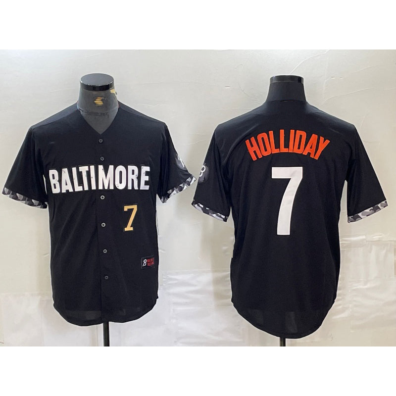 Baltimore Orioles #7 Jackson Holliday Number Black Fotopoulosg 2023 City Connect Cool Base Stitched Jersey