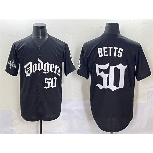 Los Angeles Dodgers #50 Mookie Betts Black Fotopoulosg 2025 LA Gothic Style With 2024 World Series Champions Patch Vapor Premier Limited Stitched Jersey