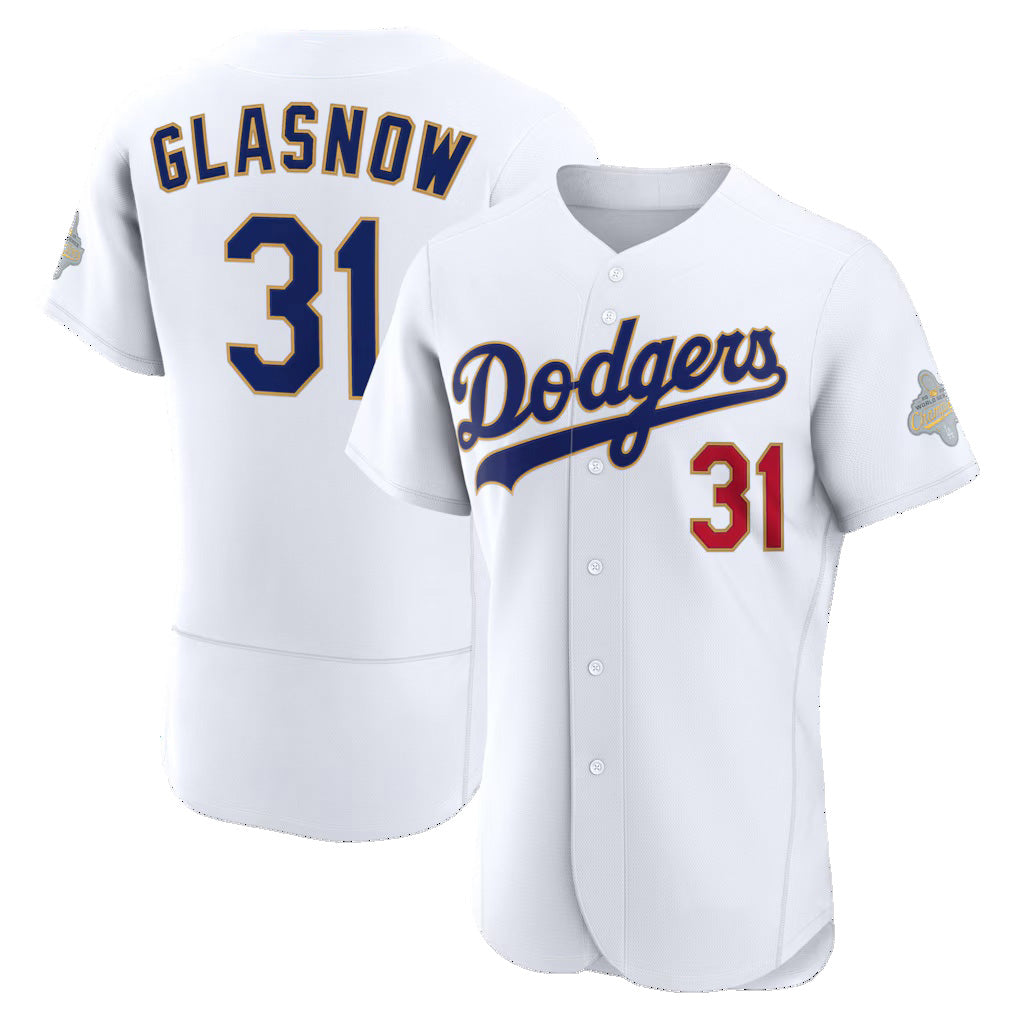 Los Angeles Dodgers #31 Tyler Glasnow White Fotopoulosg 2026 Gold Collection Authentic Jersey
