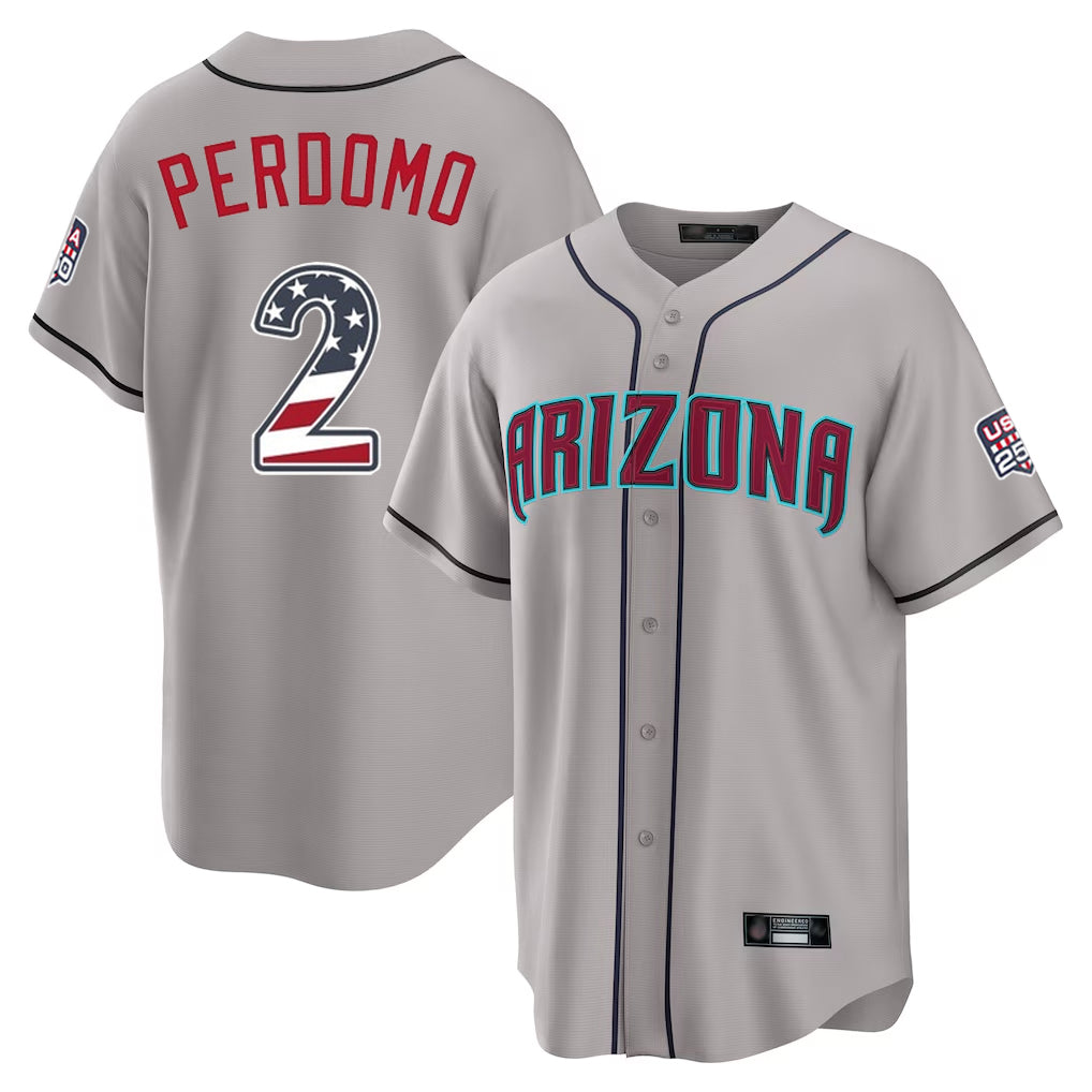Arizona Diamondbacks #2 Geraldo Perdomo Player Gray Fotopoulosg USA 250 Fourth of July Home Game Stitched Jerseys