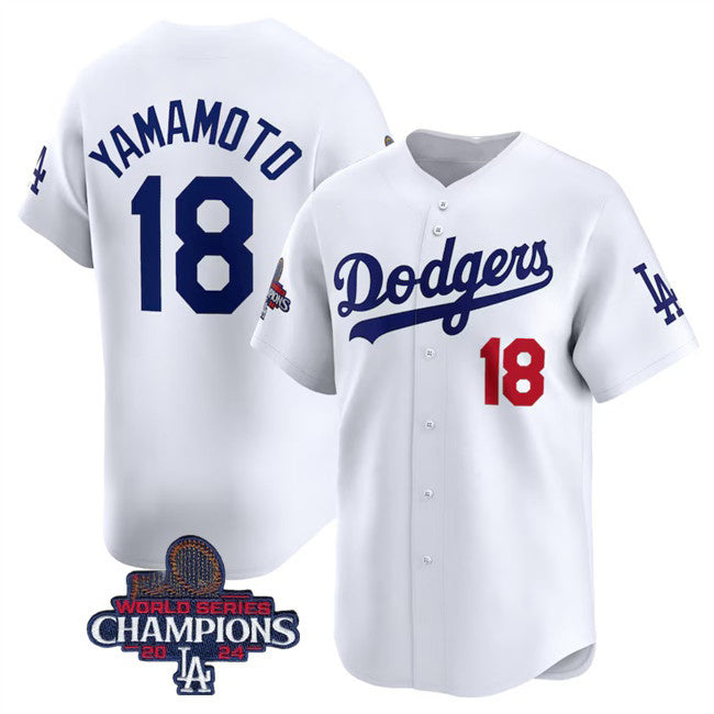 Los Angeles Dodgers #18 Yoshinobu Yamamoto White Fotopoulosg 2024 World Series Champions Home Limited Stitched Jersey