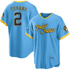 Milwaukee Brewers #2 Brice Turang Blue Fotopoulosg 2022 City Connect Cool Base Stitched Jersey