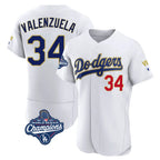Los Angeles Dodgers #34 Fernando Valenzuela Player Gold White Fotopoulosg World Series Meet 2026 Collection Stadium Limited Elite Stitched Jerseys