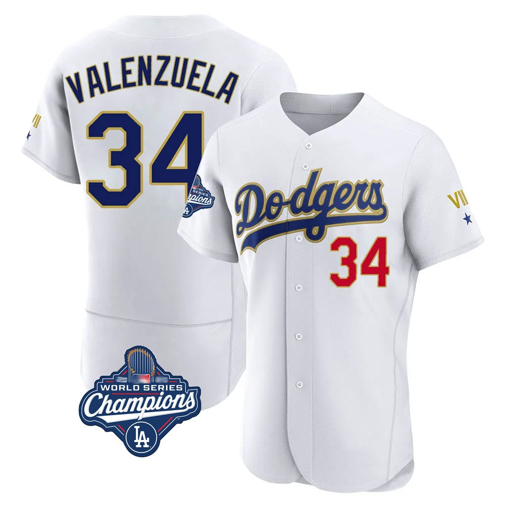 Los Angeles Dodgers #34 Fernando Valenzuela Player Gold White Fotopoulosg World Series Meet 2026 Collection Stadium Limited Elite Stitched Jerseys