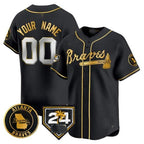 Custom Atlanta Braves 2024 Spring Training Patch Vapor Premier Limited Jersey ¨C Black Gold Fotopoulosg