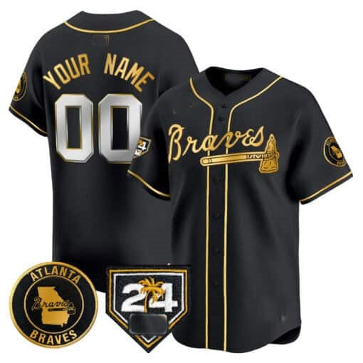 Custom Atlanta Braves 2024 Spring Training Patch Vapor Premier Limited Jersey ¨C Black Gold Fotopoulosg